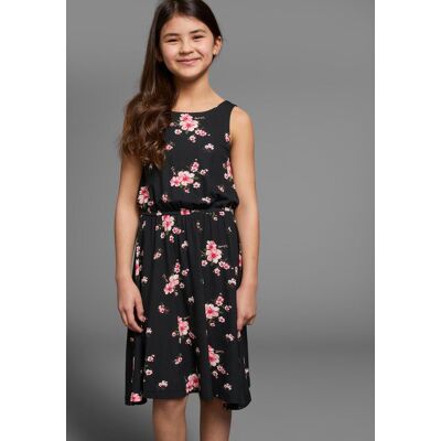 Jerseykleid KIDSWORLD "für Mädchen", Mädchen, Gr. 128/134, N-Gr, schwarz (schwarz, geblümt, bedruckt), Jersey, Obermaterial: 95% Viskose, 5% Elasthan, geblümt, mehrfarbig, weit kniefrei, Rundhals, Kleider Jerseykleid, sommerlich, kniefrei, floral, aus Vis Jerseykleid KIDSWORLD "für Mädchen", Mädchen, Gr. 128/134, N-Gr, schwarz (schwarz, geblümt, bedruckt), Jersey, Obermaterial: 95% Viskose, 5% Elasthan, geblümt, mehrfarbig, weit kniefrei, Rundhals, Kleider Jerseykleid, sommerlich, kniefrei, floral, aus Vis