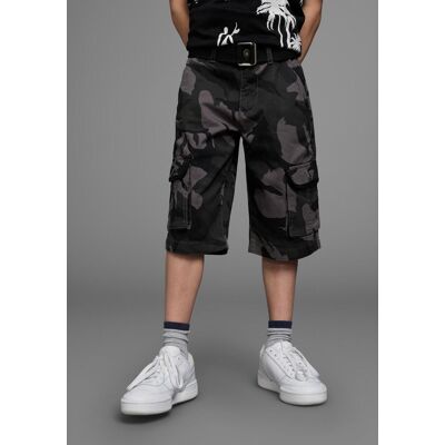 Shorts KIDSWORLD "2tlg. Bermudas+Gürtel", Jungen, Gr. 170, N-Gr, grau (grau tarnfarben), Web, Obermaterial: 100% Baumwolle, tarnfarben, bequem, Hosen Shorts, mit Textilgürtel Shorts KIDSWORLD "2tlg. Bermudas+Gürtel", Jungen, Gr. 170, N-Gr, grau (grau tarnfarben), Web, Obermaterial: 100% Baumwolle, tarnfarben, bequem, Hosen Shorts, mit Textilgürtel