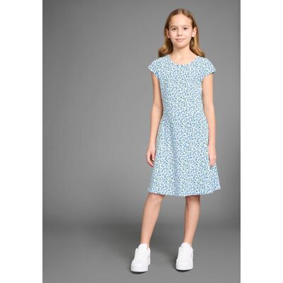 Jerseykleid KIDSWORLD "Skaterkleid in Allover-Design", Mädchen, Gr. 128/134, N-Gr, blau (blau geblümt), Jersey, Obermaterial: 95% Baumwolle, 5% Elasthan, bedruckt, geblümt, figurumspielend kniefrei, Rundhals, Kleider Jerseykleid, weich fallendes Jersey-Kl Jerseykleid KIDSWORLD "Skaterkleid in Allover-Design", Mädchen, Gr. 128/134, N-Gr, blau (blau geblümt), Jersey, Obermaterial: 95% Baumwolle, 5% Elasthan, bedruckt, geblümt, figurumspielend kniefrei, Rundhals, Kleider Jerseykleid, weich fallendes Jersey-Kl