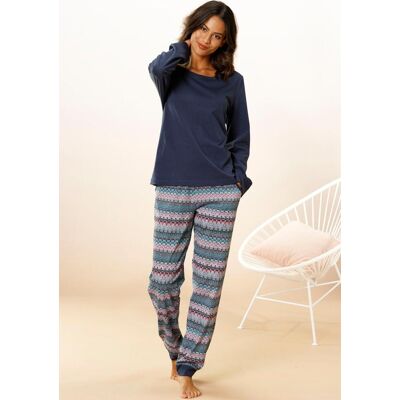 Pyjama VIVANCE DREAMS, Damen, Gr. 48/50, blau (navy), Single Jersey, Obermaterial: 100% Baumwolle, ethno, Basic, loose fit lang, Rundhals, eingesetzt, Homewear-Sets Pyjama, mit buntem Zick-Zack-Muster Pyjama VIVANCE DREAMS, Damen, Gr. 48/50, blau (navy), Single Jersey, Obermaterial: 100% Baumwolle, ethno, Basic, loose fit lang, Rundhals, eingesetzt, Homewear-Sets Pyjama, mit buntem Zick-Zack-Muster