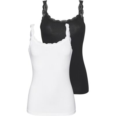 Unterhemd LASCANA, Damen, Gr. 44/46, N-Gr, schwarz-weiss (weiß, schwarz), Single Jersey, Obermaterial: 95% Baumwolle, 5% Elasthan. Spitze: 87% Polyamid, 13% Elasthan, unifarben, festlich, tiefer Rundhals, Unterhemden Unterhemd, aus elastischer Baumwolle m Unterhemd LASCANA, Damen, Gr. 44/46, N-Gr, schwarz-weiss (weiß, schwarz), Single Jersey, Obermaterial: 95% Baumwolle, 5% Elasthan. Spitze: 87% Polyamid, 13% Elasthan, unifarben, festlich, tiefer Rundhals, Unterhemden Unterhemd, aus elastischer Baumwolle m