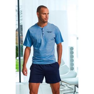 Pyjama AUTHENTIC LE JOGGER "kurzer Schlafanzug für Herren", Herren, Gr. 60/62, blau (blau, meliert, marine), Jersey, Obermaterial: 100% Baumwolle, unifarben, Basic, bequem kurz, Rundhals, abgesteppte Kante, Homewear-Sets Pyjama, mit Knopfleiste Pyjama AUTHENTIC LE JOGGER "kurzer Schlafanzug für Herren", Herren, Gr. 60/62, blau (blau, meliert, marine), Jersey, Obermaterial: 100% Baumwolle, unifarben, Basic, bequem kurz, Rundhals, abgesteppte Kante, Homewear-Sets Pyjama, mit Knopfleiste