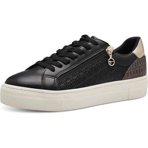 Plateausneaker TAMARIS, Damen, Gr. 42, gold (schwarz, gold), Lederimitat, Textil, gemustert, gepflegt, kontrastfarbene Details, Schuhe Plateausneaker, Freizeitschuh, Halbschuh, Schnürer mit Besätzen und Glitzerdetails Plateausneaker TAMARIS, Damen, Gr. 42, gold (schwarz, gold), Lederimitat, Textil, gemustert, gepflegt, kontrastfarbene Details, Schuhe Plateausneaker, Freizeitschuh, Halbschuh, Schnürer mit Besätzen und Glitzerdetails