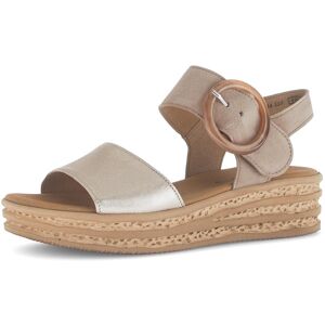 Keilsandalette GABOR, Damen, Gr. 36, beige (hellbeige, goldfarben), Glattleder, Ziegenveloursleder, metallic, Schuhe Keilsandalette, Sommerschuh, Riemchensandale, Klettverschluss unter der Zierschnalle Keilsandalette GABOR, Damen, Gr. 36, beige (hellbeige, goldfarben), Glattleder, Ziegenveloursleder, metallic, Schuhe Keilsandalette, Sommerschuh, Riemchensandale, Klettverschluss unter der Zierschnalle