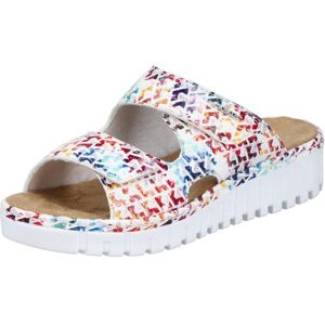 Pantolette RIEKER, Damen, Gr. 41, bunt (weiß multi), Textil, bedruckt, Schuhe Pantolette, Sommerschuh, Schlappen, Hausschuh mit modischer Plateausohle Pantolette RIEKER, Damen, Gr. 41, bunt (weiß multi), Textil, bedruckt, Schuhe Pantolette, Sommerschuh, Schlappen, Hausschuh mit modischer Plateausohle