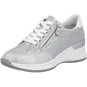 Sneaker RIEKER, Damen, Gr. 38, silber (silberfarben, metallic), Lederimitat, metallic, Schuhe Sneaker, mit Lettern bedruckt, Freizeitschuh, Halbschuh, Schnürschuh Sneaker RIEKER, Damen, Gr. 38, silber (silberfarben, metallic), Lederimitat, metallic, Schuhe Sneaker, mit Lettern bedruckt, Freizeitschuh, Halbschuh, Schnürschuh