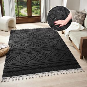 Teppich GOODPRODUCT "Bonvo" Gr. 3, schwarz, B:120cm H:19mm L:180cm, Kunstfaser, Teppiche, Teppich, mit Fransen, Hoch-Tief-Struktur, Wohnzimmer, Schlafzimmer, Boho-Style Teppich GOODPRODUCT "Bonvo" Gr. 3, schwarz, B:120cm H:19mm L:180cm, Kunstfaser, Teppiche, Teppich, mit Fransen, Hoch-Tief-Struktur, Wohnzimmer, Schlafzimmer, Boho-Style