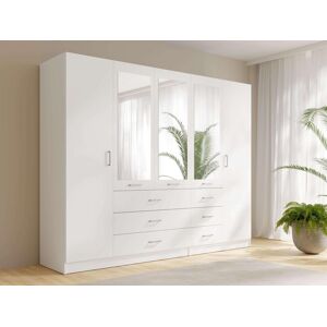 Kleiderschrank HOME AFFAIRE "KOS Garderobe mit 6 Schubladen, Kleiderstange, 5 Einlegeböden, Spiegel", weiss (weiß), B:250cm H:200,5cm T:58cm, Melamin, Schränke, Kleiderschrank, Wäscheschrank mit 5 Drehtüren, silber Griffen, Masse B/H/T 250/200/58cm Kleiderschrank HOME AFFAIRE "KOS Garderobe mit 6 Schubladen, Kleiderstange, 5 Einlegeböden, Spiegel", weiss (weiß), B:250cm H:200,5cm T:58cm, Melamin, Schränke, Kleiderschrank, Wäscheschrank mit 5 Drehtüren, silber Griffen, Masse B/H/T 250/200/58cm