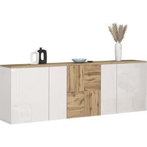 Sideboard GOODPRODUCT "ISEO, Kommode, Schrank, Sideboard, Lowboard, 6 Fächer, Breite 200 cm", weiß hochglanz fronten, eiche wotan matt, B:200cm H:70cm T:35cm, Sideboards, Sideboard, stehend/hängend, 5 Türen Hochglanz lackiert, Made in Italy Sideboard GOODPRODUCT "ISEO, Kommode, Schrank, Sideboard, Lowboard, 6 Fächer, Breite 200 cm", weiß hochglanz fronten, eiche wotan matt, B:200cm H:70cm T:35cm, Sideboards, Sideboard, stehend/hängend, 5 Türen Hochglanz lackiert, Made in Italy