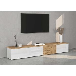 Lowboard GOODPRODUCT "ISEO, TV-Kommode,TV-Möbel,TV-Bank, 3 Fächer, Breite 200 cm", weiß hochglanz fronten, eiche wotan matt, B:200cm H:30cm T:35cm, Sideboards, Lowboard, stehend/hängend, 1 Klappe, 2 Türen Hochglanz lackiert, Made in Italy Lowboard GOODPRODUCT "ISEO, TV-Kommode,TV-Möbel,TV-Bank, 3 Fächer, Breite 200 cm", weiß hochglanz fronten, eiche wotan matt, B:200cm H:30cm T:35cm, Sideboards, Lowboard, stehend/hängend, 1 Klappe, 2 Türen Hochglanz lackiert, Made in Italy