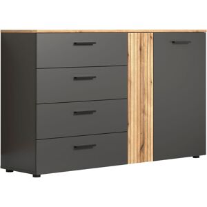 Kommode HOME AFFAIRE "Estepona", anthrazit und eichefarben, B:139cm H:86cm T:38cm, Sideboards, Kommode, Schubladenschrank in Rillenoptik mit Vollauszug-Funktion Kommode HOME AFFAIRE "Estepona", anthrazit und eichefarben, B:139cm H:86cm T:38cm, Sideboards, Kommode, Schubladenschrank in Rillenoptik mit Vollauszug-Funktion