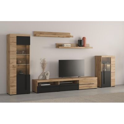 Wohnwand GOODPRODUCT "Roger,Breite 270 cm moderne Mediawand ohne Beleuchtung", braun (wotan eiche, schwarz), B:270cm H:160cm T:40cm, Holzwerkstoff, Kunststoff, Melamin, Metall, Kastenmöbel-Sets, Wohnwand, Anbuwand (Set,5-St) viel Stauraum, Vitrinen mit Gl Wohnwand GOODPRODUCT "Roger,Breite 270 cm moderne Mediawand ohne Beleuchtung", braun (wotan eiche, schwarz), B:270cm H:160cm T:40cm, Holzwerkstoff, Kunststoff, Melamin, Metall, Kastenmöbel-Sets, Wohnwand, Anbuwand (Set,5-St) viel Stauraum, Vitrinen mit Gl