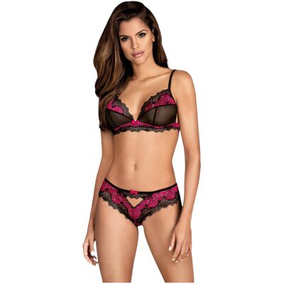 Obsessive Tulia - Spitzen-Dessous-Set (schwarz-pink) - L/XL Obsessive Tulia - Spitzen-Dessous-Set (schwarz-pink) - L/XL