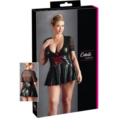 Cottelli Plus Size - Glänzendes Kleid mit rotem Korsett (schwarz) - XXXXL Cottelli Plus Size - Glänzendes Kleid mit rotem Korsett (schwarz) - XXXXL