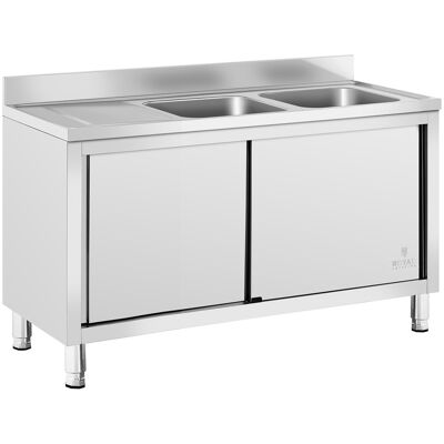 Spülenschrank - 2 Becken - Royal Catering - Edelstahl - 140 x 70 cm Spülenschrank - 2 Becken - Royal Catering - Edelstahl - 140 x 70 cm