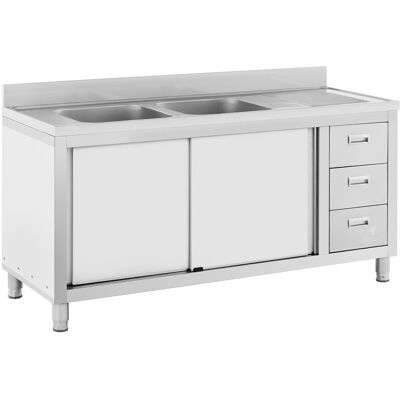 Spülenschrank - 2 Becken - Royal Catering - Edelstahl - 160 x 60 cm Spülenschrank - 2 Becken - Royal Catering - Edelstahl - 160 x 60 cm
