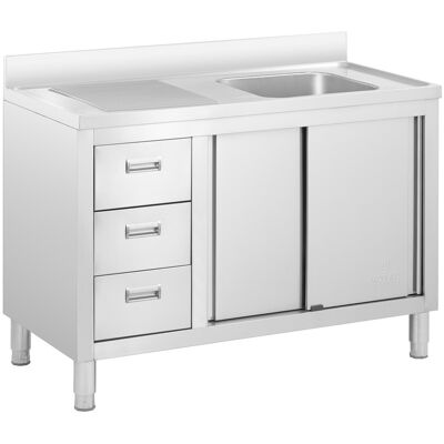 Spülenschrank - 1 Becken - Royal Catering - Edelstahl - 120 x 60 cm Spülenschrank - 1 Becken - Royal Catering - Edelstahl - 120 x 60 cm