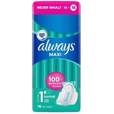 Procter & Gamble International Operations AG Always Maxi Binde Normal mit Flügeln 16 Stk 16 ct Procter & Gamble International Operations AG Always Maxi Binde Normal mit Flügeln 16 Stk 16 ct