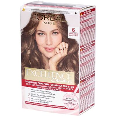 L'Oréal Paris Excellence Crème – Haarfarbe mit dreifacher Pflegewirkung – 6 Dunkelblond 1 ct L'Oréal Paris Excellence Crème – Haarfarbe mit dreifacher Pflegewirkung – 6 Dunkelblond 1 ct