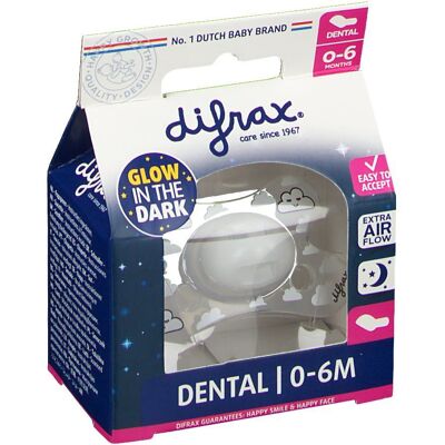 Difrax Schnuller 'Dental Glow in the Dark“ 0–6 Monate 1 ct Difrax Schnuller 'Dental Glow in the Dark“ 0–6 Monate 1 ct