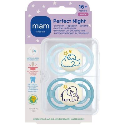 mam Perfect Night Schnuller Silikon Blau 16m+ 2 ct mam Perfect Night Schnuller Silikon Blau 16m+ 2 ct