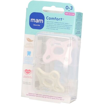 MAM Comfort Silikon Schnuller 0-3 Monate Pink/Neutral 2 Stück 2 ct MAM Comfort Silikon Schnuller 0-3 Monate Pink/Neutral 2 Stück 2 ct
