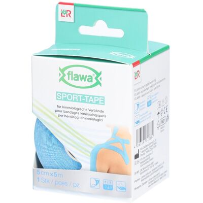 flawa® Sport-Tape für Kinesiologie-Verbände 5 cm x 5 m blau 1 ct flawa® Sport-Tape für Kinesiologie-Verbände 5 cm x 5 m blau 1 ct