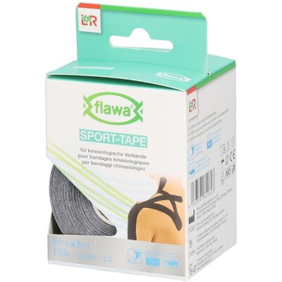 flawa® Sport-Tape für Kinesiologie-Verbände 5 cm x 5 m schwarz 1 ct flawa® Sport-Tape für Kinesiologie-Verbände 5 cm x 5 m schwarz 1 ct