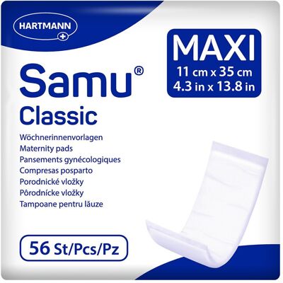 Hartmann Samu Classic Maxi Wöchnerinnen-Vorlagen Wochenbettbinden Einlagen für die Zeit nach der Geburt 56 ct Hartmann Samu Classic Maxi Wöchnerinnen-Vorlagen Wochenbettbinden Einlagen für die Zeit nach der Geburt 56 ct
