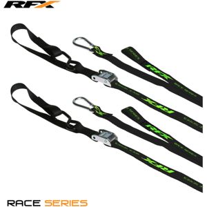 RFX Serie 1.0 Race Zurrringe (Schwarz/High Visibility) mit zusätzlicher Schnalle und Karabinerclip.