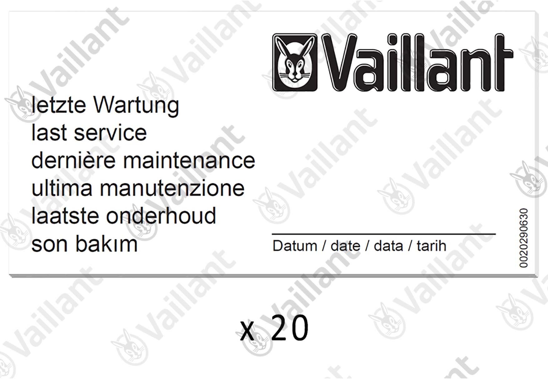 Vaillant Wartungsaufkleber, (x20) 0010027639 Vaillant-Nr. 0010027639