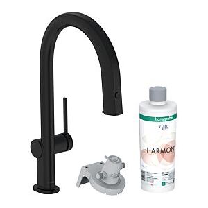 Hansgrohe Aqittura M91 Küchenarmatur 76801670 mit Ausziehauslauf, 1jet, Starter Set, mattschwarz