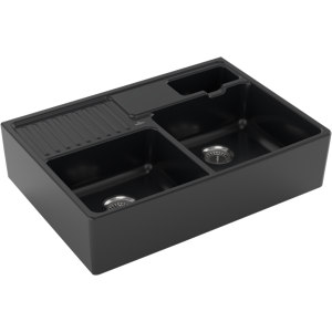 Villeroy und Boch Spülstein-Doppelbecken 632391R7 Resteschale, mit Ablaufgarnitur, Handbetätigung, pure black Villeroy und Boch Spülstein-Doppelbecken 632391R7 Resteschale, mit Ablaufgarnitur, Handbetätigung, pure black