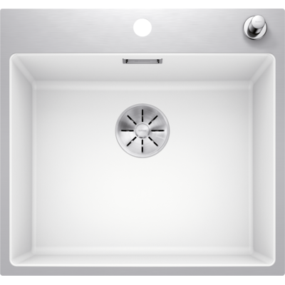 Blanco SUBLINE 500-IF/ASteelFrame Spüle 524112 54,3 x 51 cm, PuraDur weiß, Einbau von oben, mit Zugknopffernbedienung Blanco SUBLINE 500-IF/ASteelFrame Spüle 524112 54,3 x 51 cm, PuraDur weiß, Einbau von oben, mit Zugknopffernbedienung