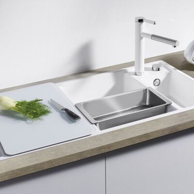 Blanco Spüle 523477 100x51cm, PuraDur weiß, rechts, mit Glasschneidbrett Blanco Spüle 523477 100x51cm, PuraDur weiß, rechts, mit Glasschneidbrett