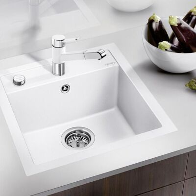 Blanco Spüle 517169 45,5 x 50 cm, PuraDur weiß, Ablauffernbedienung mit Drehbetätigung Blanco Spüle 517169 45,5 x 50 cm, PuraDur weiß, Ablauffernbedienung mit Drehbetätigung