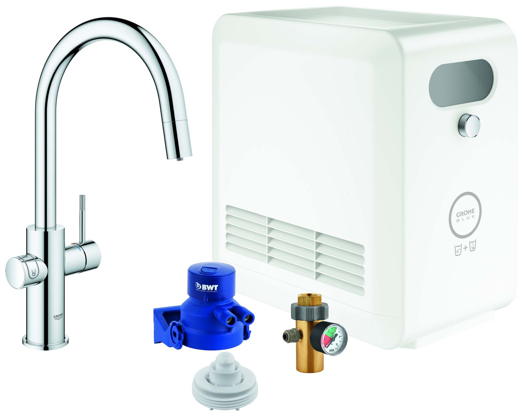 Grohe Blue Professional Spültisch-Einhebelmischer 31325002 chrom, Starter Kit, C-Auslauf, Bluetooth/WIFI