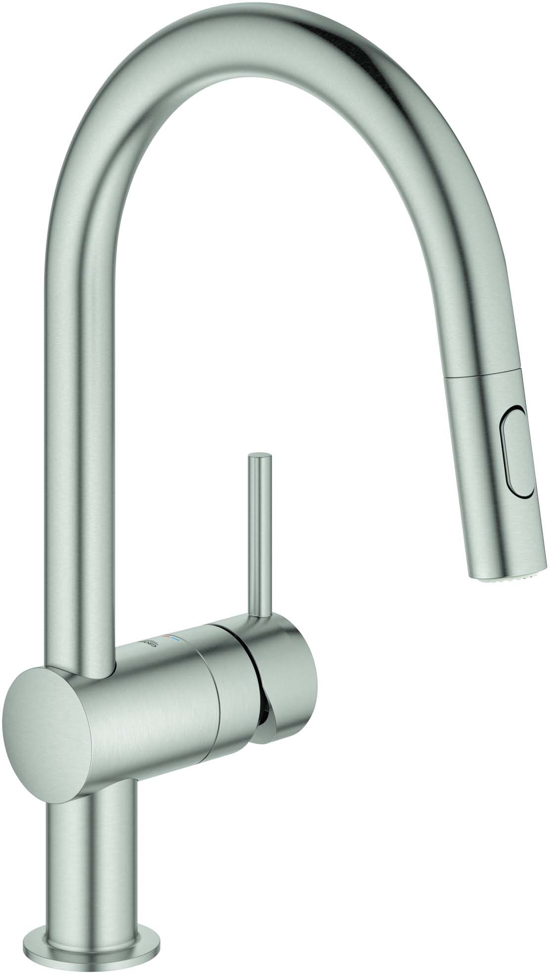 Grohe Minta Spültisch-Einhebelmischer 32321DC2 supersteel, herausziehbare Dual-Spülbrause, C-Auslauf