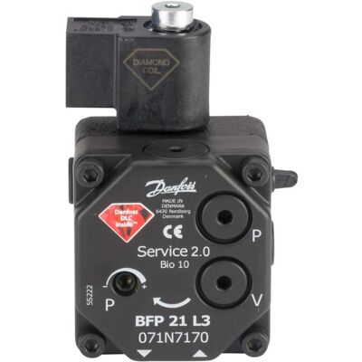 Danfoss Bfp 21 Ölbrennerpumpe 071N7170 L3, 2400-3600 n, links, 24 I/h, 1-stufig, mit Magnetventil Danfoss Bfp 21 Ölbrennerpumpe 071N7170 L3, 2400-3600 n, links, 24 I/h, 1-stufig, mit Magnetventil