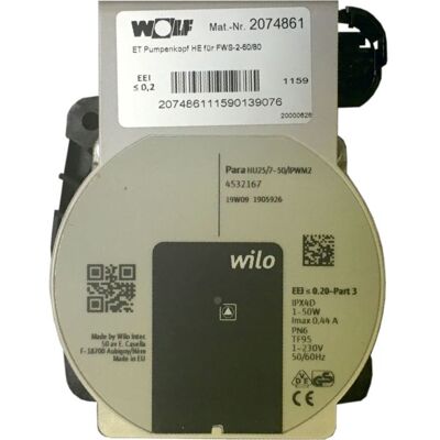 Wolf Pumpenkopf hocheffizient 2074861 für FWS-2-60/80 Wilo PARA HU 25/7.0 PWM2 Wolf Pumpenkopf hocheffizient 2074861 für FWS-2-60/80 Wilo PARA HU 25/7.0 PWM2