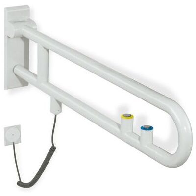 Hewi 801 E-Stützklappgriff 801.50.71098 850 mm, signalweiß, Spül-/Funktionstaste, gelber Ring Hewi 801 E-Stützklappgriff 801.50.71098 850 mm, signalweiß, Spül-/Funktionstaste, gelber Ring