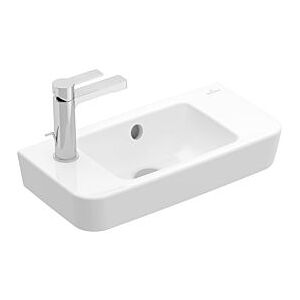 Villeroy und Boch O.novo Handwaschbecken 4342R5T2 50x25cm, Hahnloch rechts durch-, links vorgestochen, Überlauf, weiß AntiBac C-plus