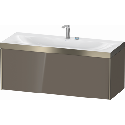 Duravit XViu Waschtisch-Unterschrank XV4612EB189P 120x48cm, 1 Auszug, 2 Hahnlöcher, champagner matt, Rahmen P, flannel grey hochglanz Duravit XViu Waschtisch-Unterschrank XV4612EB189P 120x48cm, 1 Auszug, 2 Hahnlöcher, champagner matt, Rahmen P, flannel grey hochglanz