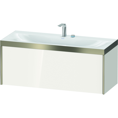 Duravit XViu Waschtisch-Unterschrank XV4612EB122P 120x48cm, 1 Auszug, 2 Hahnlöcher, champagner matt, Rahmen P, weiß hochglanz Duravit XViu Waschtisch-Unterschrank XV4612EB122P 120x48cm, 1 Auszug, 2 Hahnlöcher, champagner matt, Rahmen P, weiß hochglanz