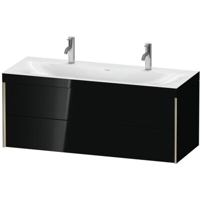 Duravit Xviu C-Bonded Wandhängendes Doppelwaschtisch-Set - Schwarz Hochglanz / Champagner Matt - 1200x480x503 mm Duravit Xviu C-Bonded Wandhängendes Doppelwaschtisch-Set - Schwarz Hochglanz / Champagner Matt - 1200x480x503 mm