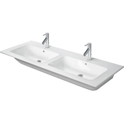Duravit Me by Starck Möbel-Doppelwaschtisch 233613AA00 130x49cm, 2 Hahnlöcher, mit Überlauf, Hahnlochbank, weiß hochglanz, Durashield Duravit Me by Starck Möbel-Doppelwaschtisch 233613AA00 130x49cm, 2 Hahnlöcher, mit Überlauf, Hahnlochbank, weiß hochglanz, Durashield
