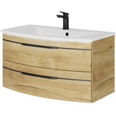 Pelipal Badezimmer Waschbecken-Set - Halifax Eiche Synchronpore, schwarz - Badezimmermöbel Pelipal Badezimmer Waschbecken-Set - Halifax Eiche Synchronpore, schwarz - Badezimmermöbel