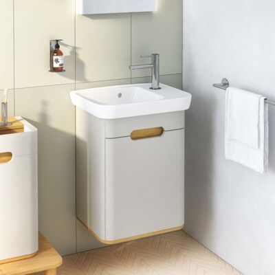 VitrA Sento Waschtisch-Möbel-Set 65980 50x37,5x68,5cm, Türanschlag links, hellgrau matt, Dekor VitrA Sento Waschtisch-Möbel-Set 65980 50x37,5x68,5cm, Türanschlag links, hellgrau matt, Dekor