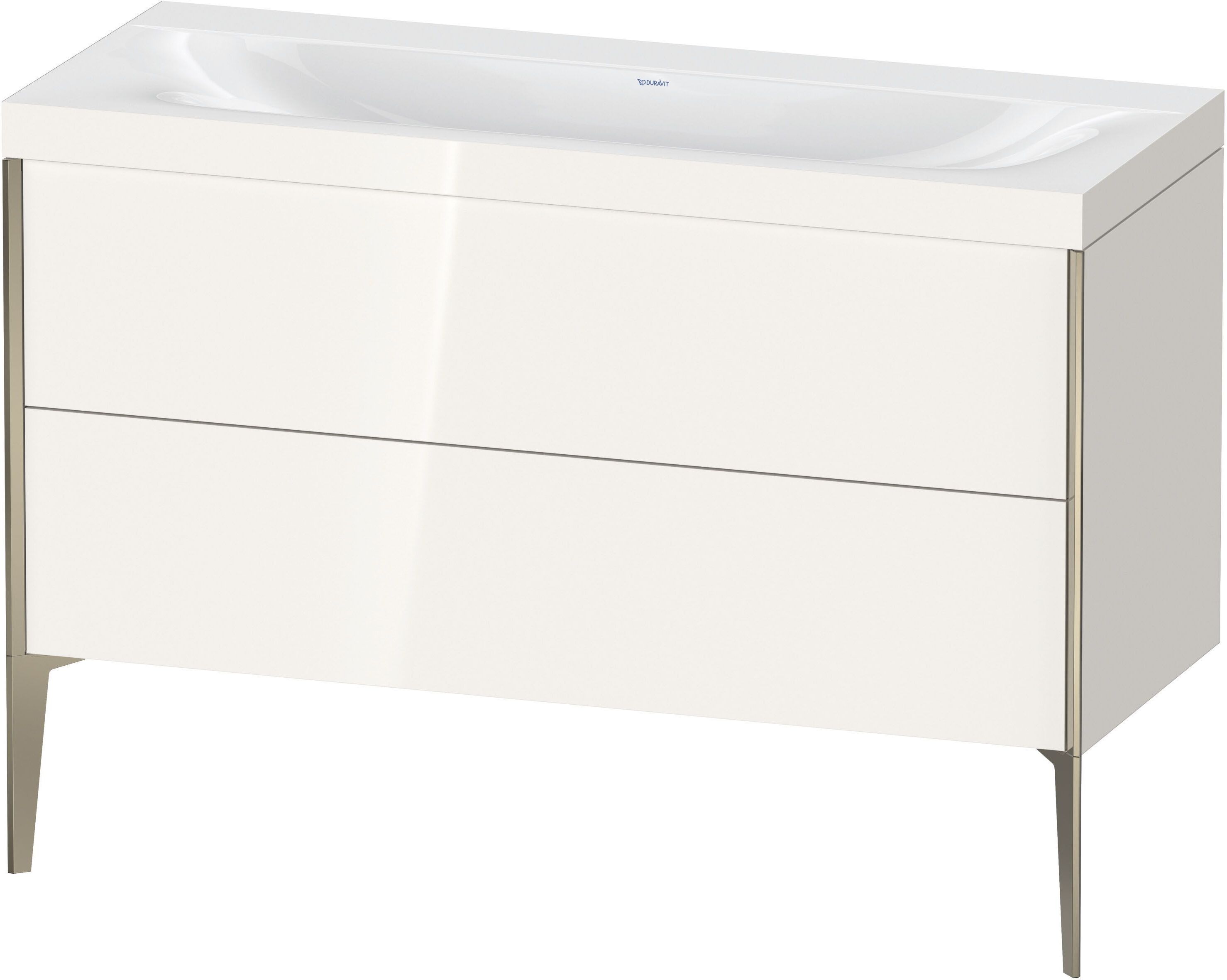 Duravit XViu Waschtisch-Unterschrank XV4712NB122C 120x48cm, 2 Schubkästen, ohne Hahnloch, champagner matt, Rahmen C, weiß hochglanz