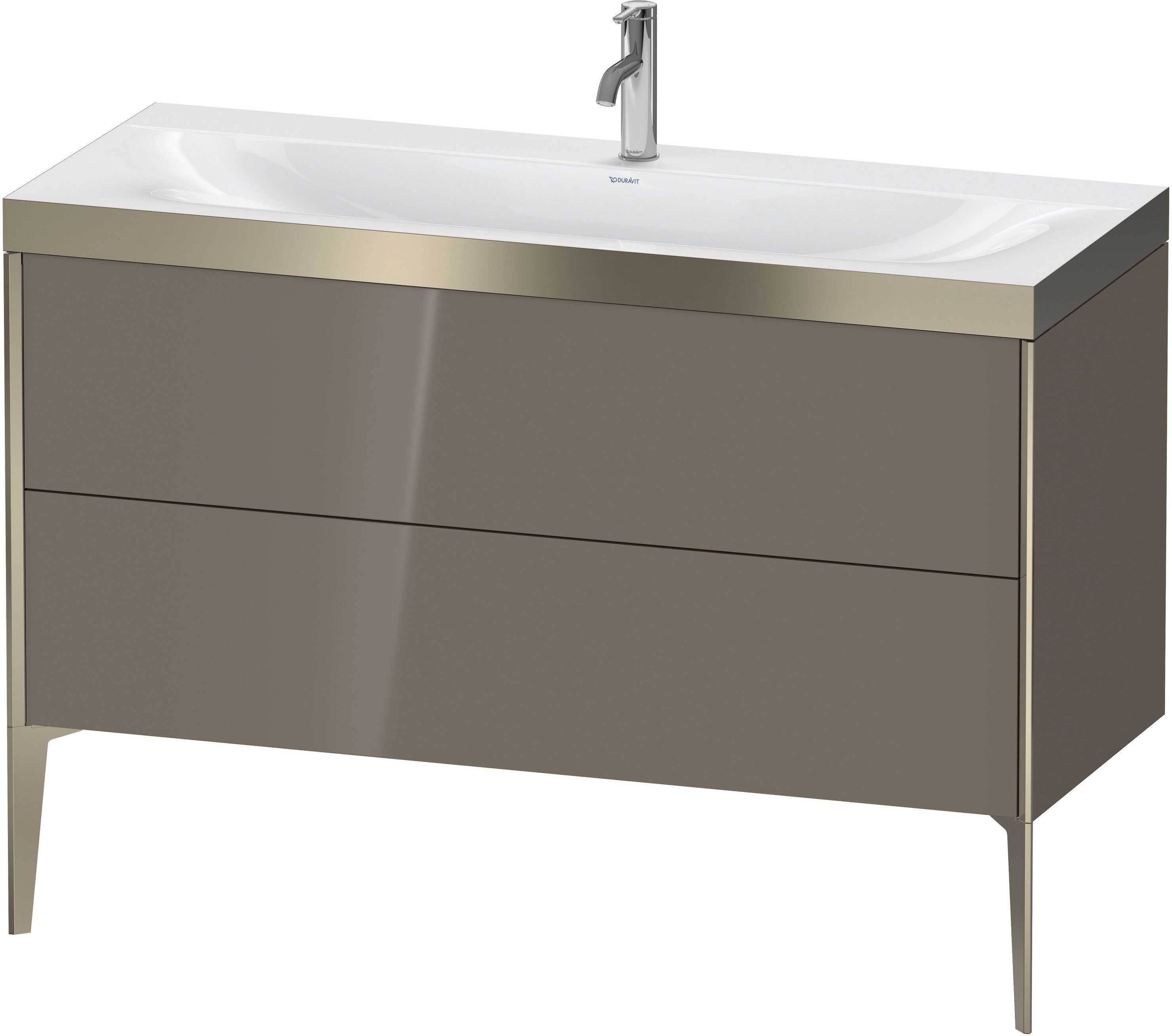 Duravit XViu Waschtisch-Unterschrank XV4712OB189P 120x48cm, 2 Schubkästen, 1 Hahnloch, champagner matt, Rahmen P, flannel grey hochglanz